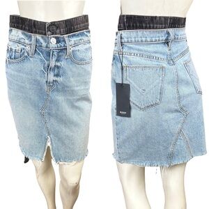 Hudson "Lulu" Faux Layered Black & Light Wash Raw Hem Denim Mini Skirt Size 25